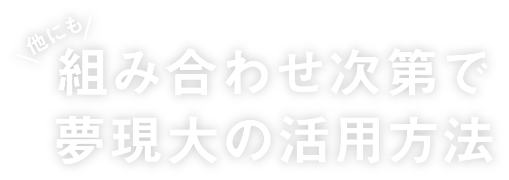 他にも 組み合わせ次第で夢現大の活用方法