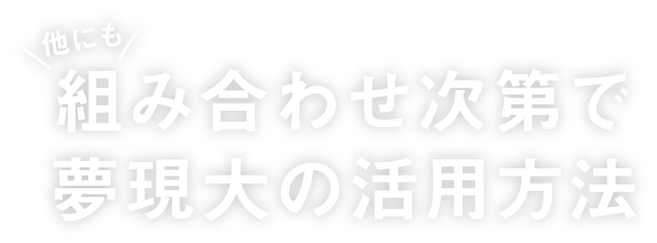 他にも 組み合わせ次第で夢現大の活用方法